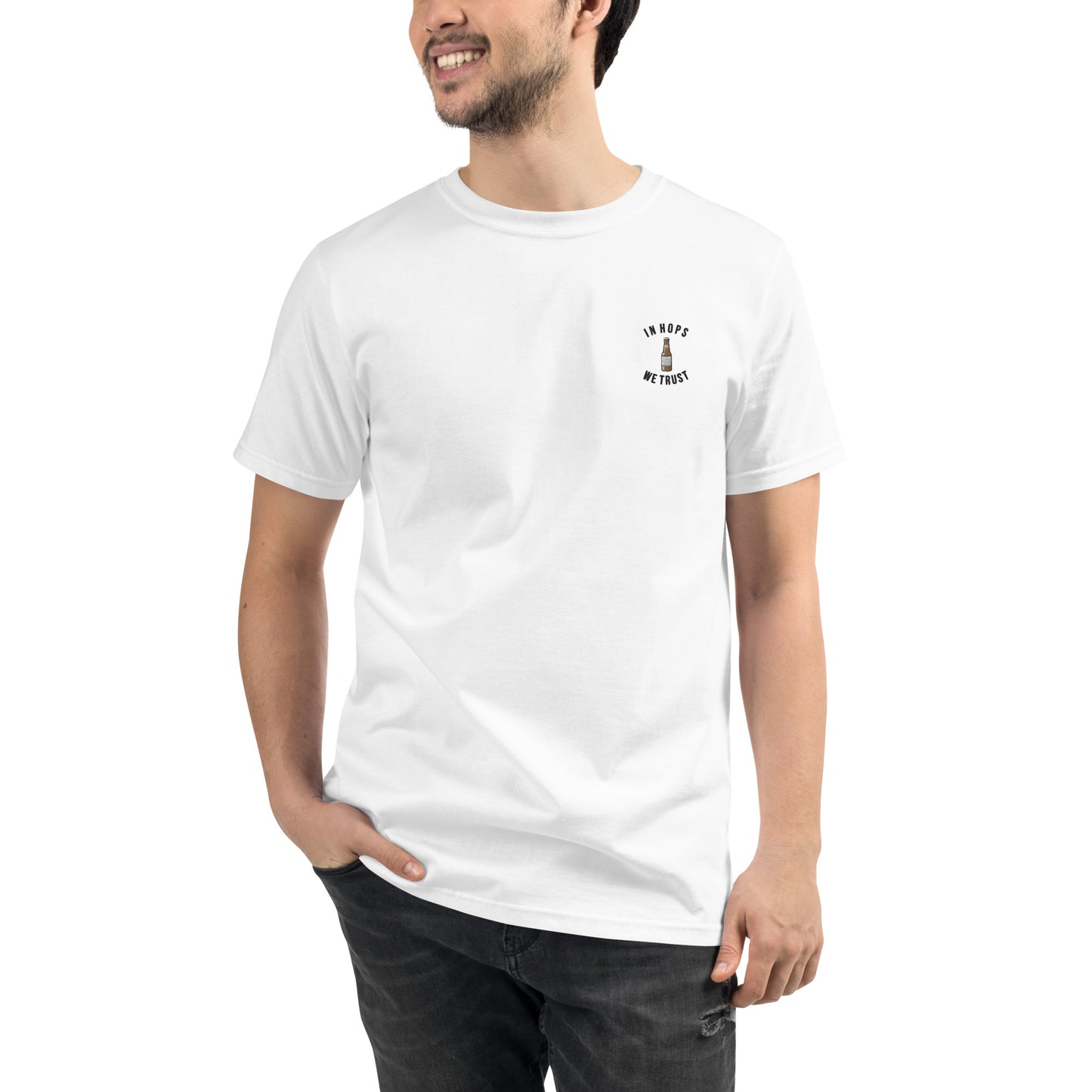 Sustainable Embroidered T-shirt - In Hops We Trust