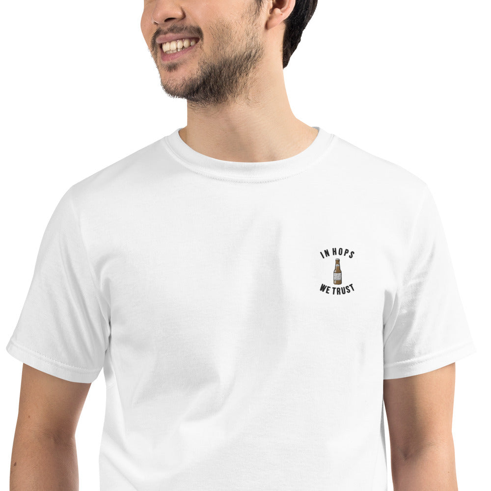 Sustainable Embroidered T-shirt - In Hops We Trust