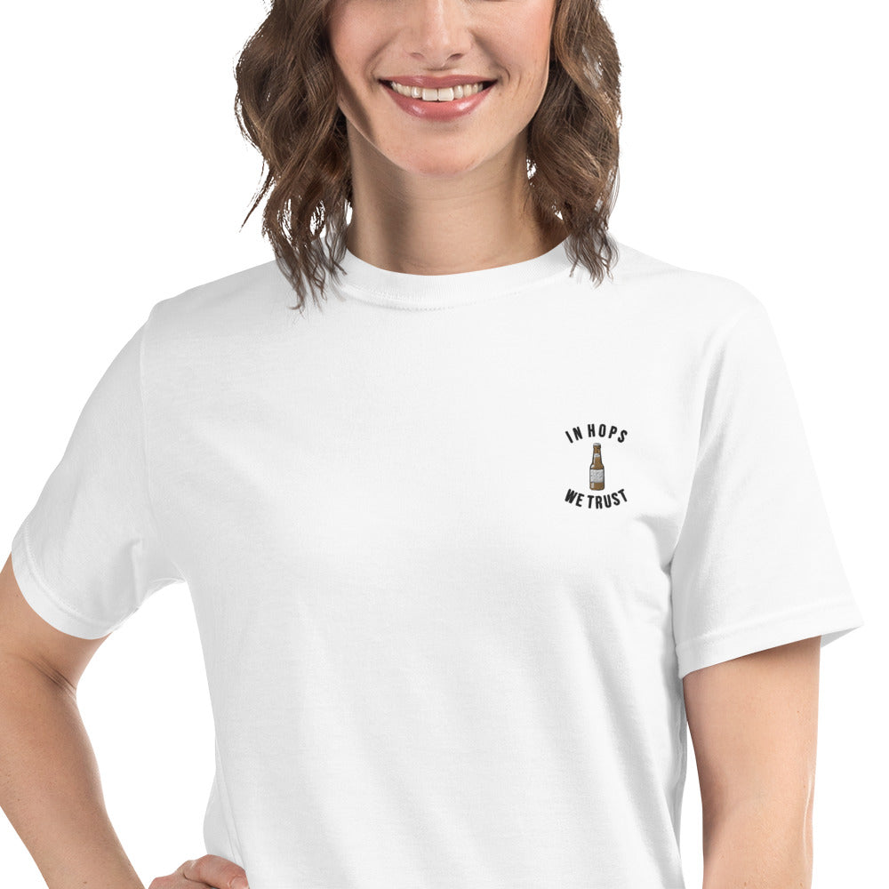 Sustainable Embroidered T-shirt - In Hops We Trust